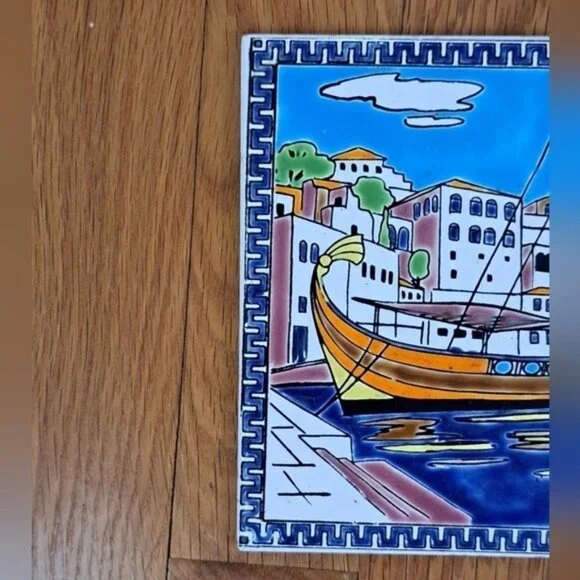 Vintage Philkeram Richards C Safarikas Hand Made Greece Ceramic Tile Decor - Picture 2 of 11